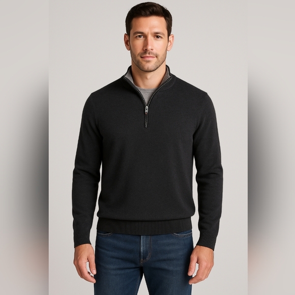 Hart Schaffner Marx Men Black Extra Fine Merino Wool Sweater Medium Preppy Golf - Picture 1 of 6